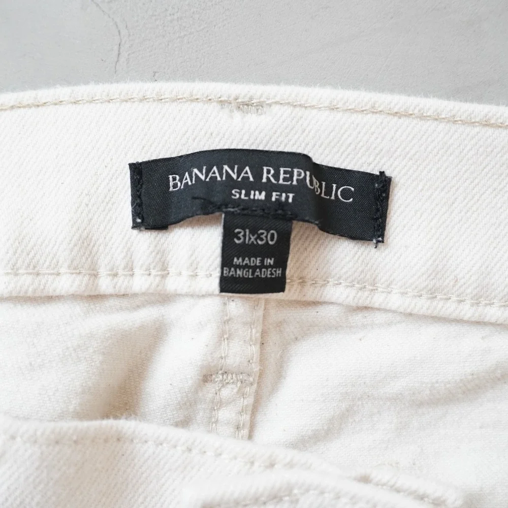 Banana Republic Mens Slim Fit Jeans 31x30 Off White Cream Stretch Denim Pants